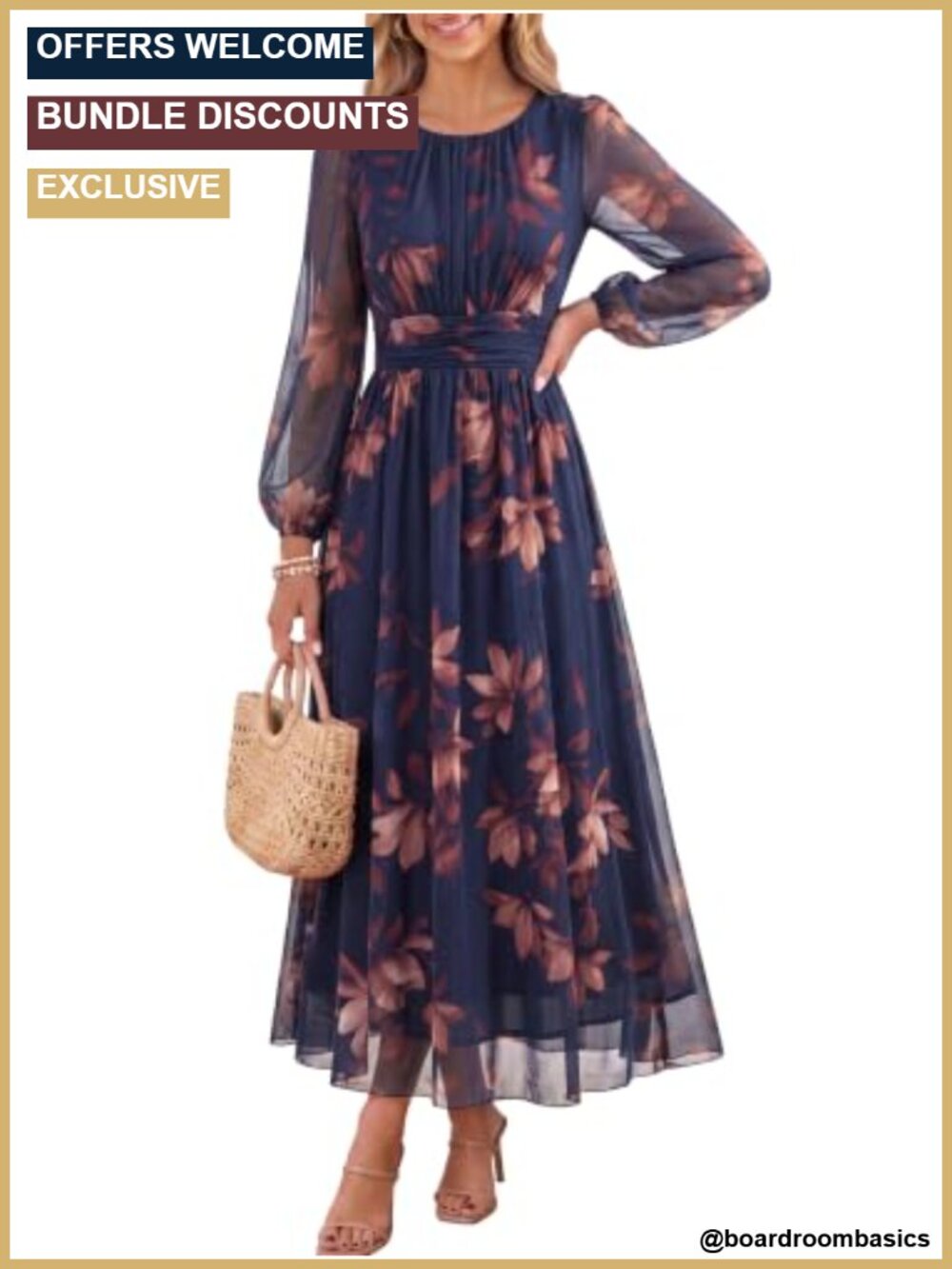 Tulle Maxi Dress Puff Long Sleeve Ruched Waist Tea Party Wedding Guest A Line
